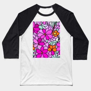 Pink and orange Flower Abstract Art - Stained Glass Baseball T-Shirt